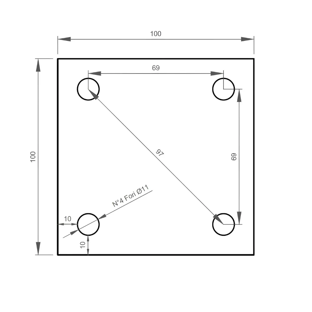 Variax piastra forata ferro grezzo 100x100mm 4 fori