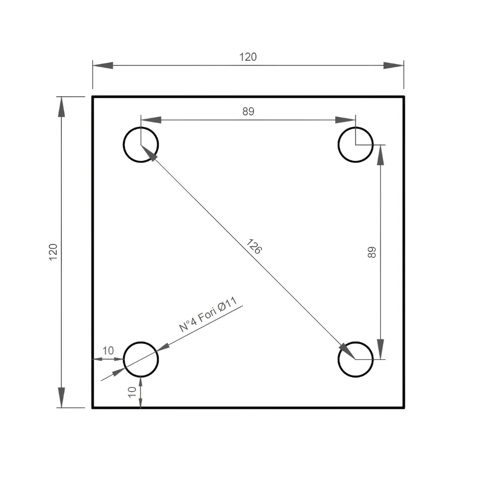 Variax Piastra Forata Ferro Grezzo 120x120mm 4 Fori