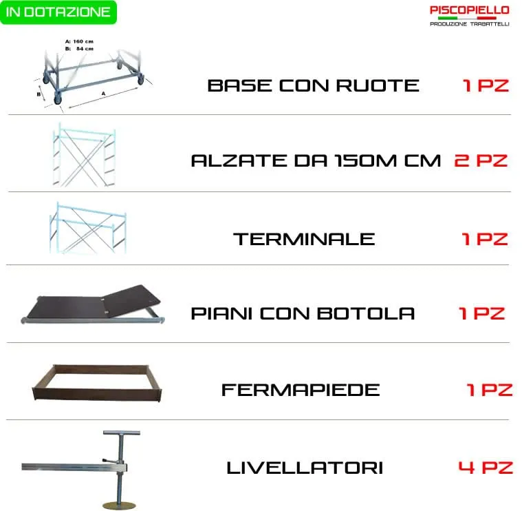 Piscopiello Full trabattello 5,20 m con livellatori