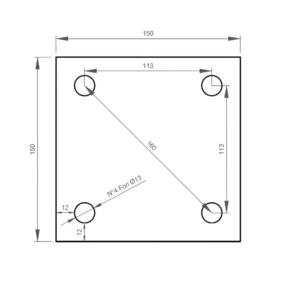 Variax Piastra forata 150x150mm ferro grezzo 4 fori